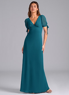 Azazie Pheby Brautjungfernkleider A-Linie Plissee Chiffon Kleid Tintenblau image1