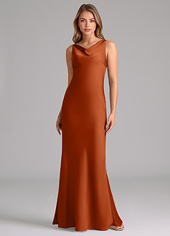 Azazie Allettie Bridesmaid Dresses Burnt Orange Mermaid Stretch Satin Dress image6