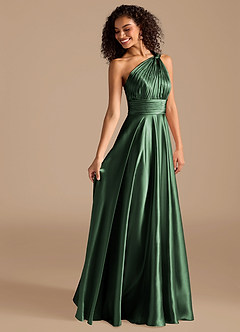 Azazie Charlize Bridesmaid Dresses Eucalyptus A-Line One Shoulder Metallic Satin Dress image6