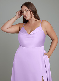 Azazie Sarella Bridesmaid Dresses Lilac A-Line Pleated Stretch Satin Dress image9