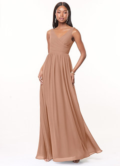 Azazie Keyla Bridesmaid Dresses Champagne Rose A-Line V-Neck Pleated Chiffon Dress image1