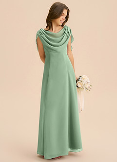 Azazie Lambie Junior Abito A-Line in Chiffon Plissettato Matcha image5