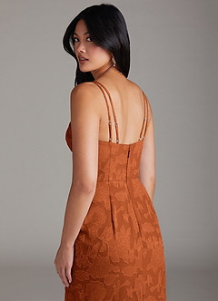 Azazie Leo Bridesmaid Dresses Burnt Orange Sheath Pleated Floral Burnout Dress image6