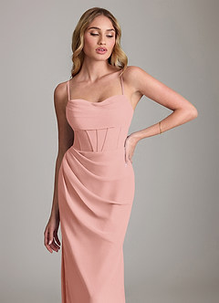 Azazie Mai Bridesmaid Dresses Rosette Sheath Pleated Chiffon Dress image5