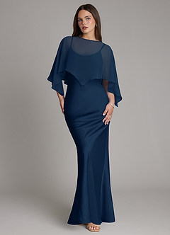 Azazie Ambra Bridesmaid Dresses Dark Navy Mermaid Pleated Stretch Satin Dress image1