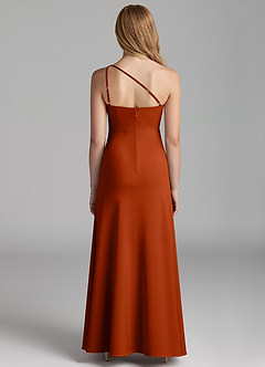 Azazie Mika Junior Paprika A-Line Pleated Stretch Satin Dress image2