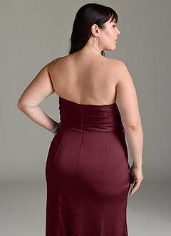 Azazie Yola Vestidos de damas de honor Vestido de Cabernet de Satén Elástico de Corte Recto Convertible con Cuello en V Plisado image15