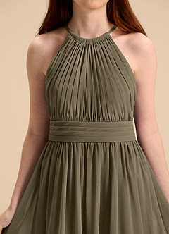 Azazie Malone Junior Willow Green A-Line Pleated Chiffon Dress image8