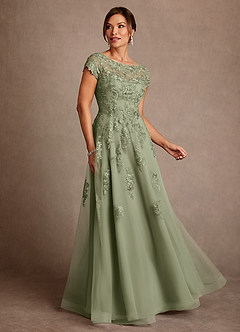 Azazie Jalinda Kleider für die Brautmutter A-Linie Spitze Chiffon Kleid Pistazie image1