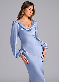 Azazie Melani Venta Final Vestido de Hielo de Satén Elástico de Corte Sirena con Manga larga image6