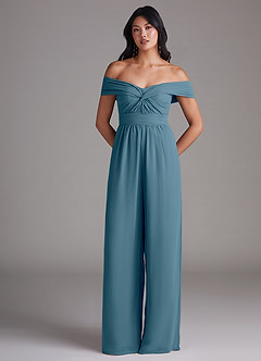 Azazie Lamara Brautjungfernkleider Wandelbar Schulterfrei Chiffon Overall/Jumpsuit Bermudablau image3