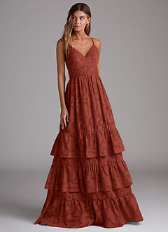 Azazie Nathalia Bridesmaid Dresses Terracotta A-Line Bow Floral Burnout Dress image4
