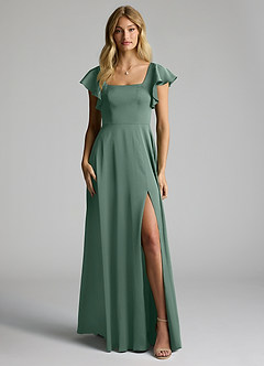Azazie Bondi Bridesmaid Dresses Eucalyptus A-Line Bow Stretch Satin Dress image5