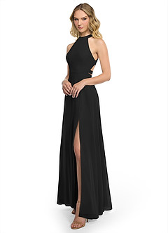 Azazie Clarice Bridesmaid Dresses Black A-Line Halter Chiffon Dress image2