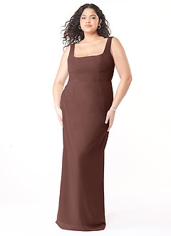 Azazie Flori Bridesmaid Dresses Espresso Sheath Square Neckline Chiffon Dress image9