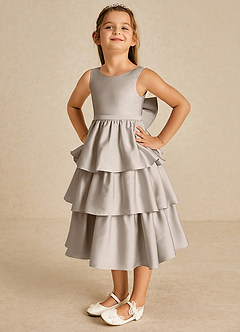 Azazie Margery Blumenmädchenkleider A-Linie Schleifen Stretch-Satin Kleid Frost image3