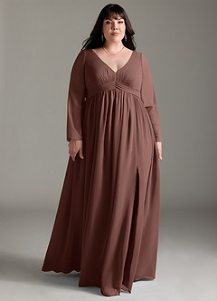 Azazie Teton Brudepigekjoler til gravide A-Line Langærmet Chiffon Gulv-længde Kjole image9