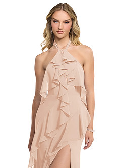 Azazie Velma At-home Try On Dresses Wisteria A-Line Side Slit Chiffon Dress image4