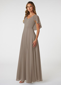 Azazie Jamie Bridesmaid Dresses Taupe A-Line Chiffon Dress image3