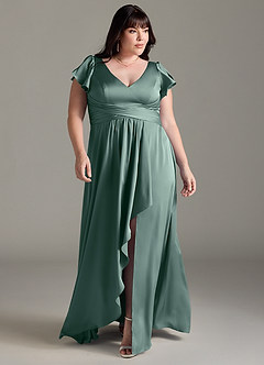 Azazie Omari Bridesmaid Dresses Eucalyptus A-Line Stretch Satin Dress image7