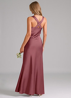 Azazie Kamila Bridesmaid Dresses Desert Rose A-Line Pleated Stretch Satin Dress image2