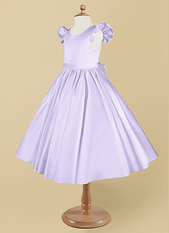 Azazie Violeta Blumenmädchenkleider Ballkleid Schleifen Matte Satin Kleid Flieder image9