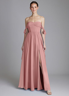 Azazie Ayanna Bridesmaid Dresses Dusty Rose A-Line Off the Shoulder Chiffon Dress image1