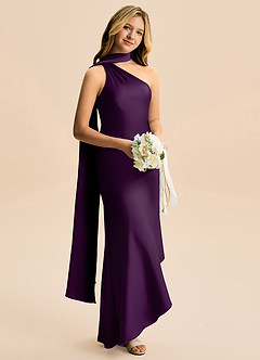 Azazie Briony Junior Etui Plissee Stretch-Satin Kleid Traube image4