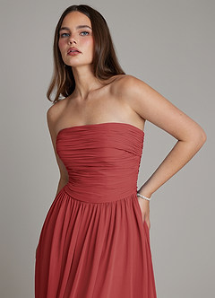 Azazie Andreina Bridesmaid Dresses Rust A-Line Pleated Chiffon Dress image6