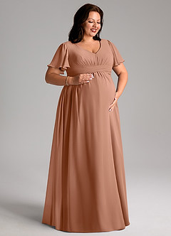 Azazie Verna Maternity Bridesmaid Dresses A-Line V-Neck Ruched Chiffon Floor-Length Dress image10