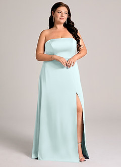 Azazie Wren Brudtärnklänningar Klä av A-Linje i Stretch Satin Axelbandslös Havsglas Konvertibel image10