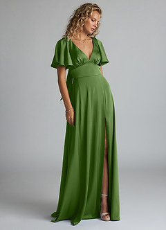 Azazie Kimber Bridesmaid Dresses Basil A-Line Ruched Stretch Satin Dress image10