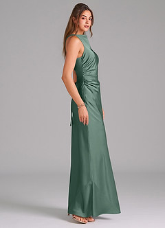 Azazie Evadne Bridesmaid Dresses Eucalyptus A-Line Pleated Stretch Satin Dress image4