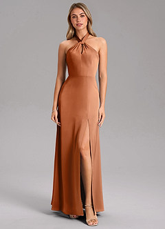 Azazie Tracie Bridesmaid Dresses Copper A-Line Side Slit Stretch Satin Dress image5