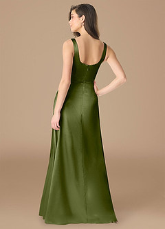 Azazie Joyce Bridesmaid Dresses Olive A-Line Side Slit Metallic Satin Dress image2