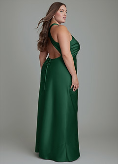 Azazie Evadne Robes de demoiselle d'honneur Robe Fourreau en Satin extensible Plissé Vert Foncé image8