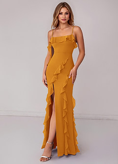 Azazie Malia Bridesmaid Dresses Butterscotch Sheath Ruched Chiffon Dress image4
