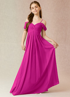 Azazie Kaitlynn Junior Fuchsia A-Line Off the Shoulder Chiffon Dress image4