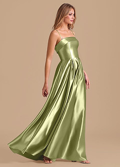 Azazie Lucienne Bridesmaid Dresses Pistachio A-Line Pleated Metallic Satin Dress image5