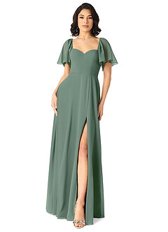Azazie Chloe Robes de demoiselle d'honneur Robe Trapèze en Mousseline de soie Encolure en Forme de Cœur Eucalyptus image1