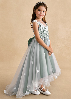 Azazie Celia Flower Girl Dresses Eucalyptus A-Line Lace Tulle Dress image3