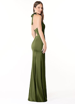 Azazie Emeria Bridesmaid Dresses Olive Mermaid Pleated Stretch Satin Dress image9