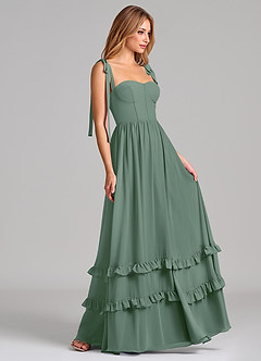 Azazie Anastacia Brautjungfernkleider A-Linie Herzausschnitt Chiffon Kleid Eukalyptus image3