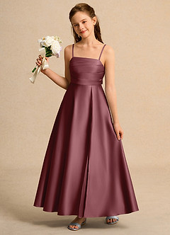Azazie Pebbles Junior Formal Flower Girl Dresses Desert Rose A-Line Pleated Matte Satin Dress image2