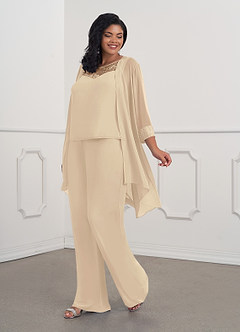 Azazie Maura Vestidos para mãe da noiva Vestir Champanhe de Chiffon de Macacão/terninho com Lantejoulas image8