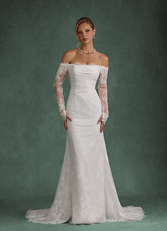 Azazie Kathleen Abiti da Sposa Abito A-Line in Pizzo Spalle Scoperte Bianco Diamante image1