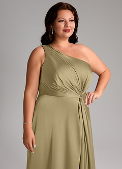 Azazie Brooke Bridesmaid Dresses Moss Green A-Line One Shoulder Stretch Satin Dress image13
