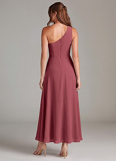 Azazie Brooke Vestidos de damas de honor Vestido de Merlot de Gasa de Corte en A con Hombro unilateral image5