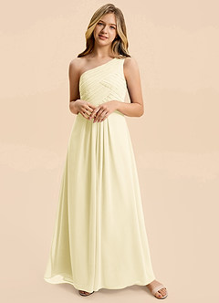 Azazie Emmie Junior Lemon Sorbet A-Line Pleated Chiffon Dress image3