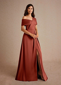 Azazie Milton Mother of the Bride Dresses Terracotta A-Line Pleated Stretch Satin Dress image6
